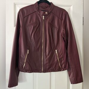 GUESS Burgundy Faux Leather Moto Jacket Large - LIKE NEW